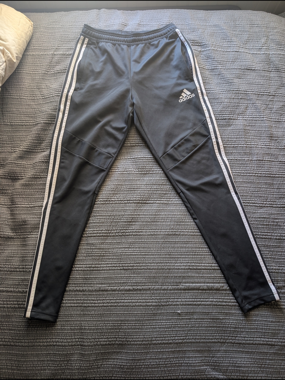Men's Adidas Dark Grey Tiro 19 Track Pants with White 3-Stripes